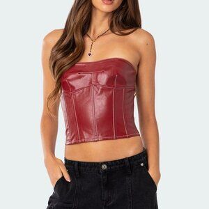Edikted Moss Faux Leather Lace Up Corset